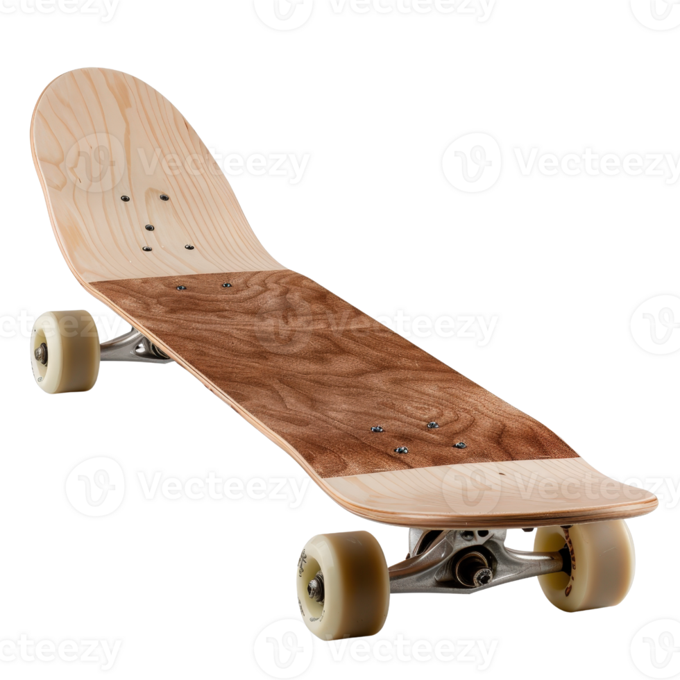 Unique Wooden Skateboard with Smooth Wheels and Natural Finish for Extreme Sports Enthusiasts and Creative Designs png