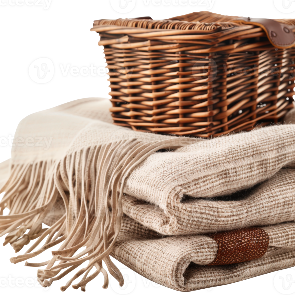 Cozy Arrangement of Soft Textiles with a Woven Basket for Home Decor, Relaxation, and Lifestyle Inspirations png
