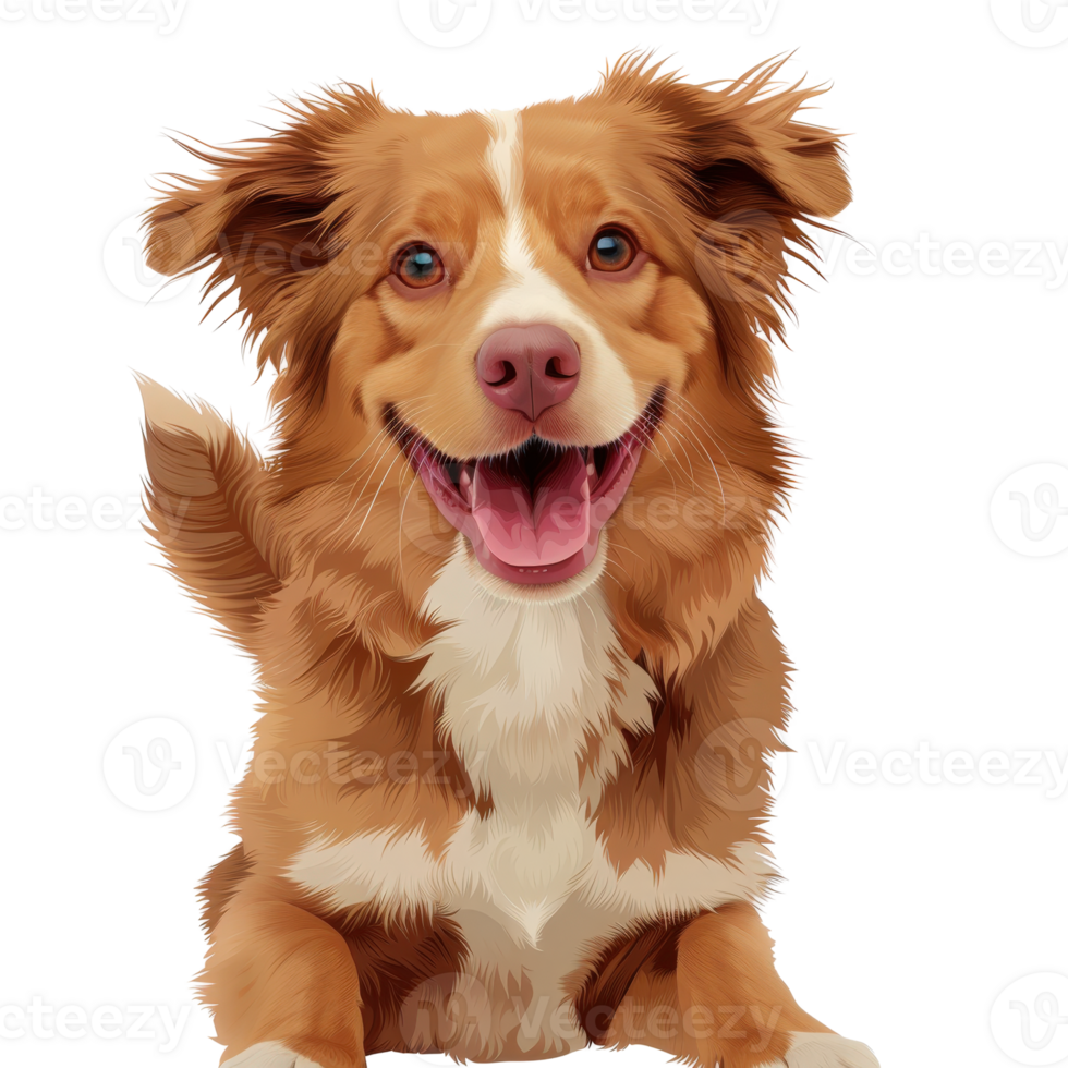 Playful and Happy Brown Dog with Fluffy Fur Smiling in a Bright Outdoor Setting with Green Grass and Blue Sky png