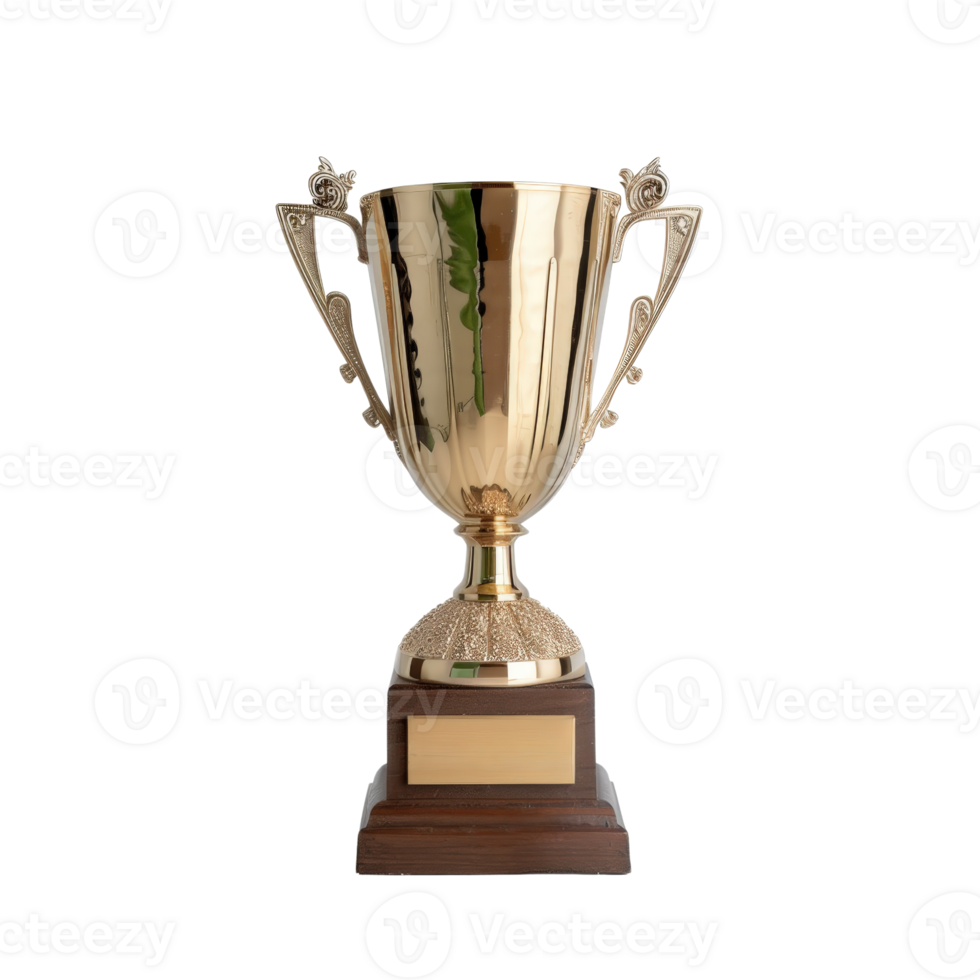 Golden Trophy Award on Stand for Achievement Celebration in Success and Competition Events png