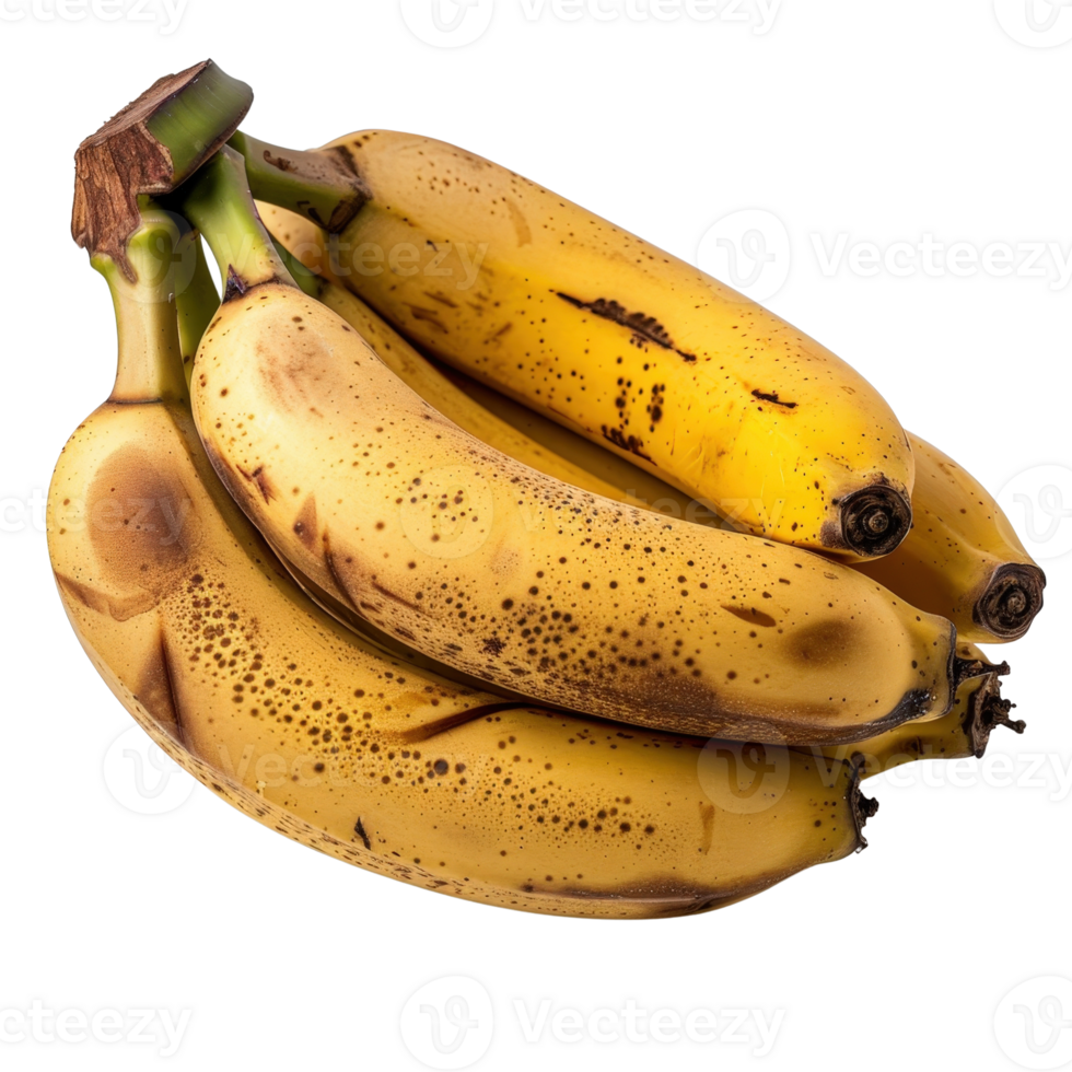 Fresh and Ripe Bananas with Brown Spots Highlighting Natural Ripeness on a White Background png