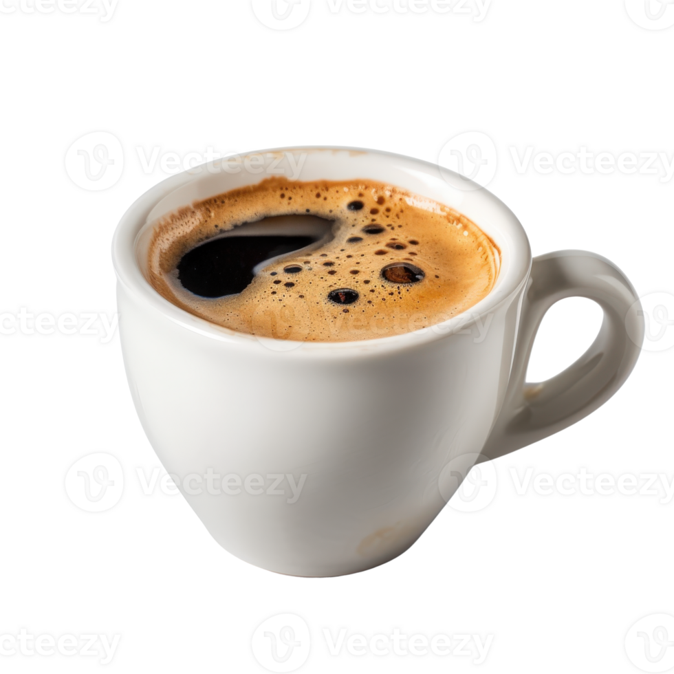 Freshly Brewed Black Coffee in White Ceramic Cup with Creamy Foam on Top png