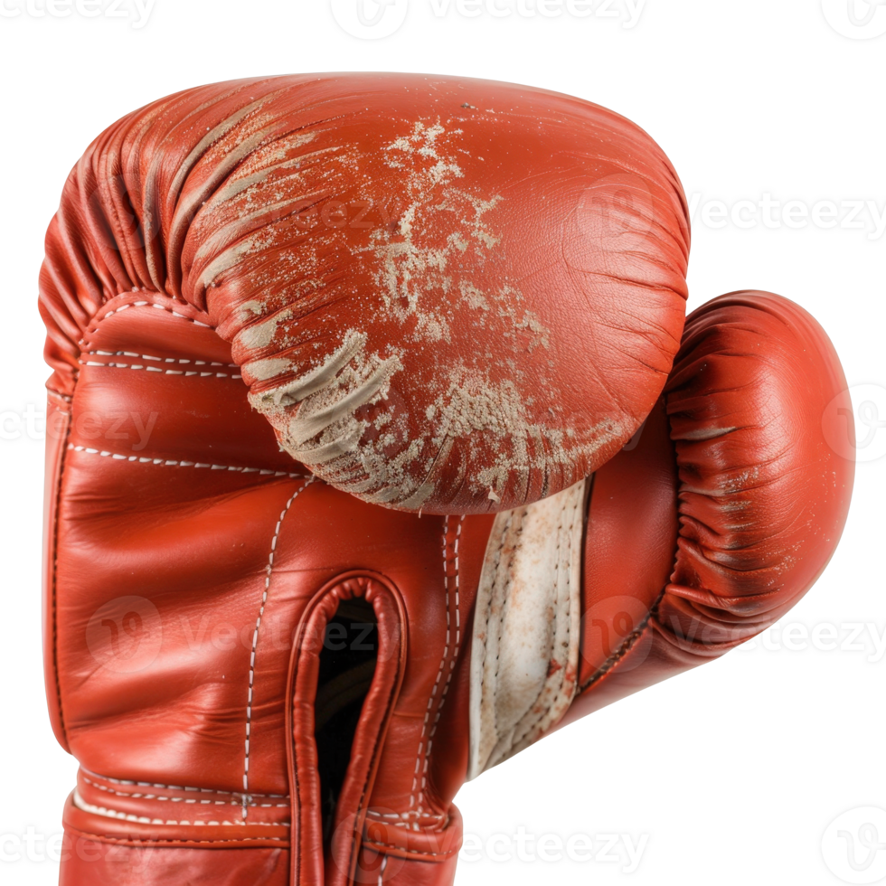 Worn Red Boxing Glove with Scuffs and Marks on Leather Material Isolated on White Background png