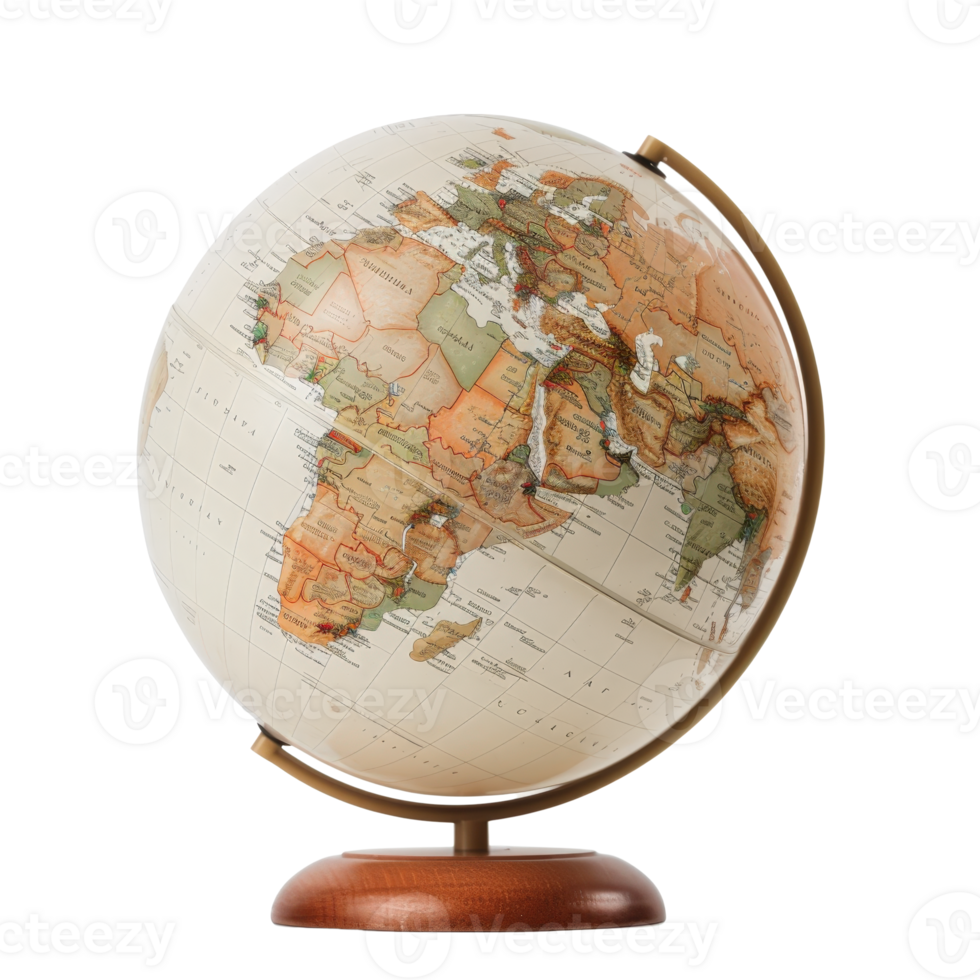 Detailed Vintage Globe Showing Countries and Continents with Beautiful Topographical Features png