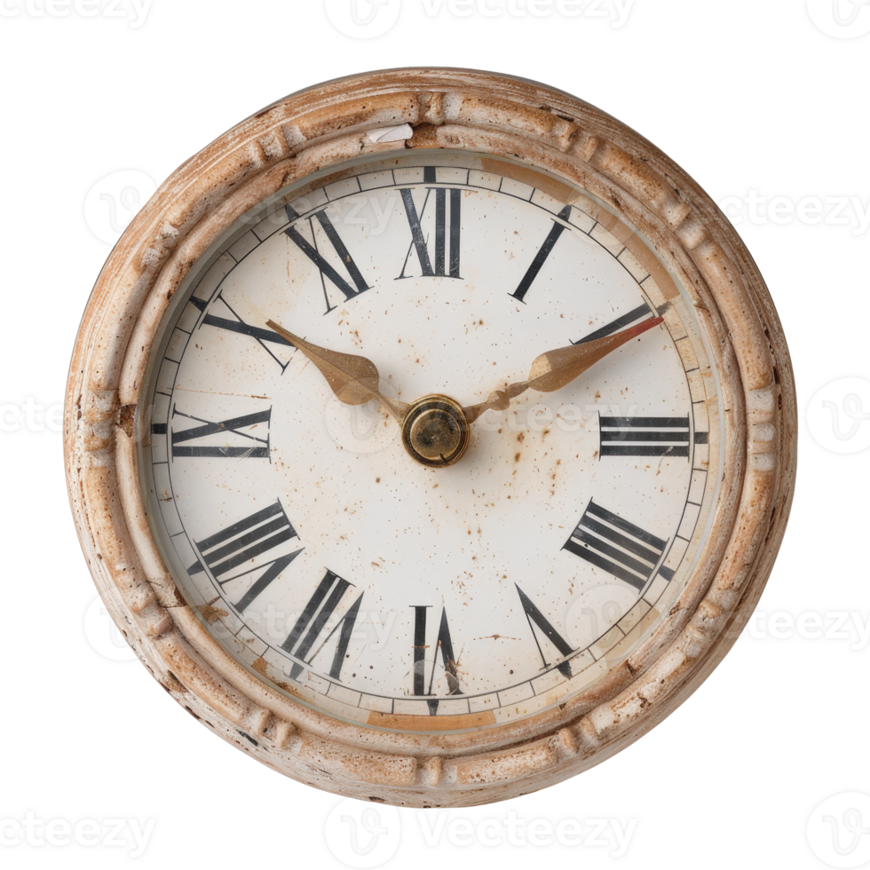Vintage Wall Clock with Roman Numerals Displaying Time on a Textured White Background png