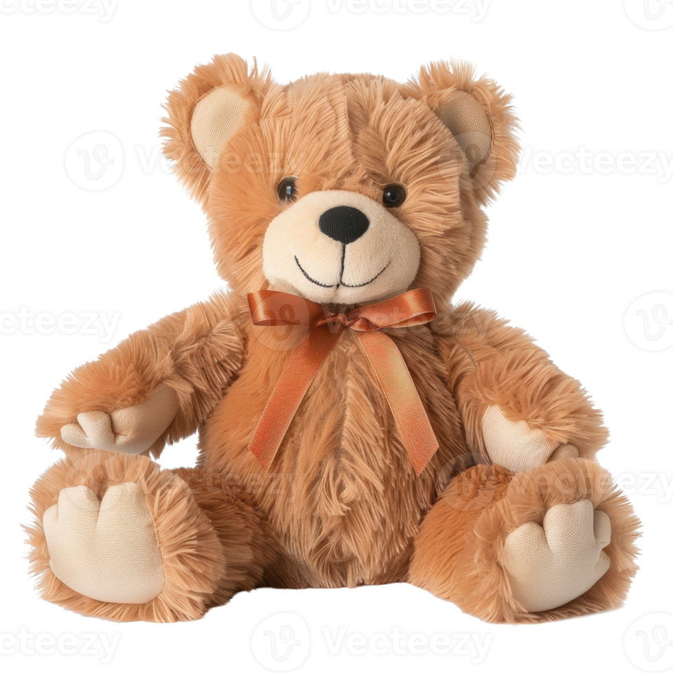 Soft and Cuddly Brown Teddy Bear Plush Toy with Cute Bow and Friendly Expression png