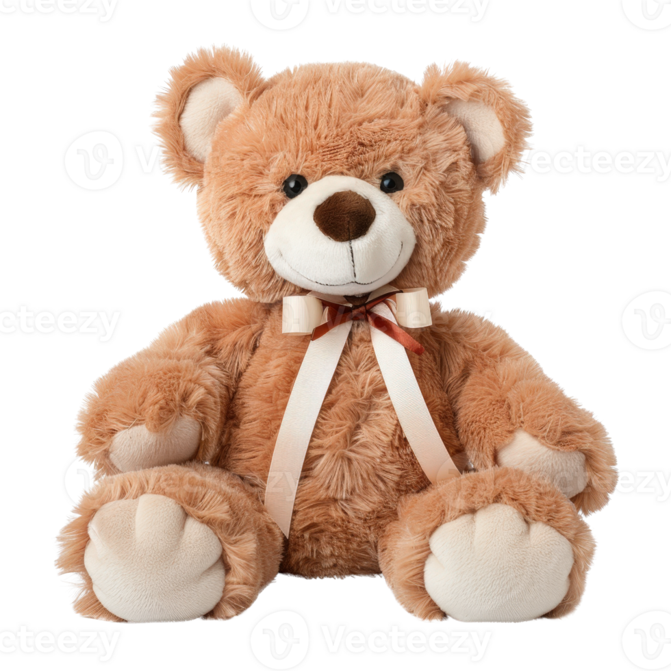 Cute and Soft Teddy Bear with Ribbon Bow on a White Background for Children's Playtime png