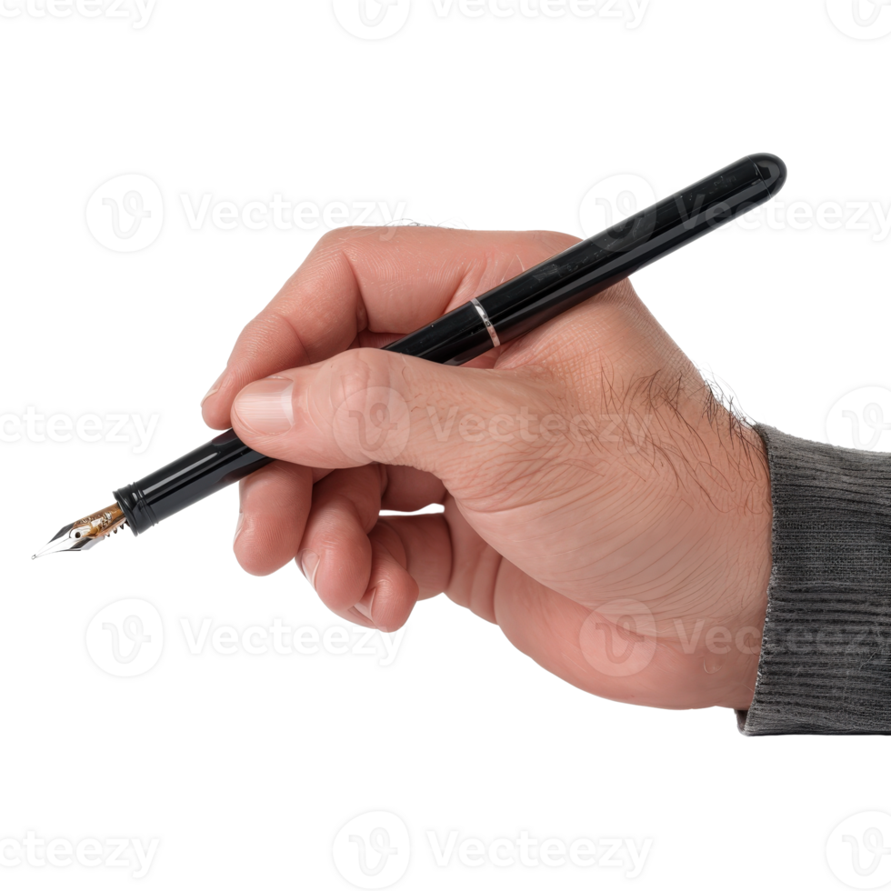 Elegant Hand Holding a Fountain Pen on White Background for Writing and Creativity Purposes png