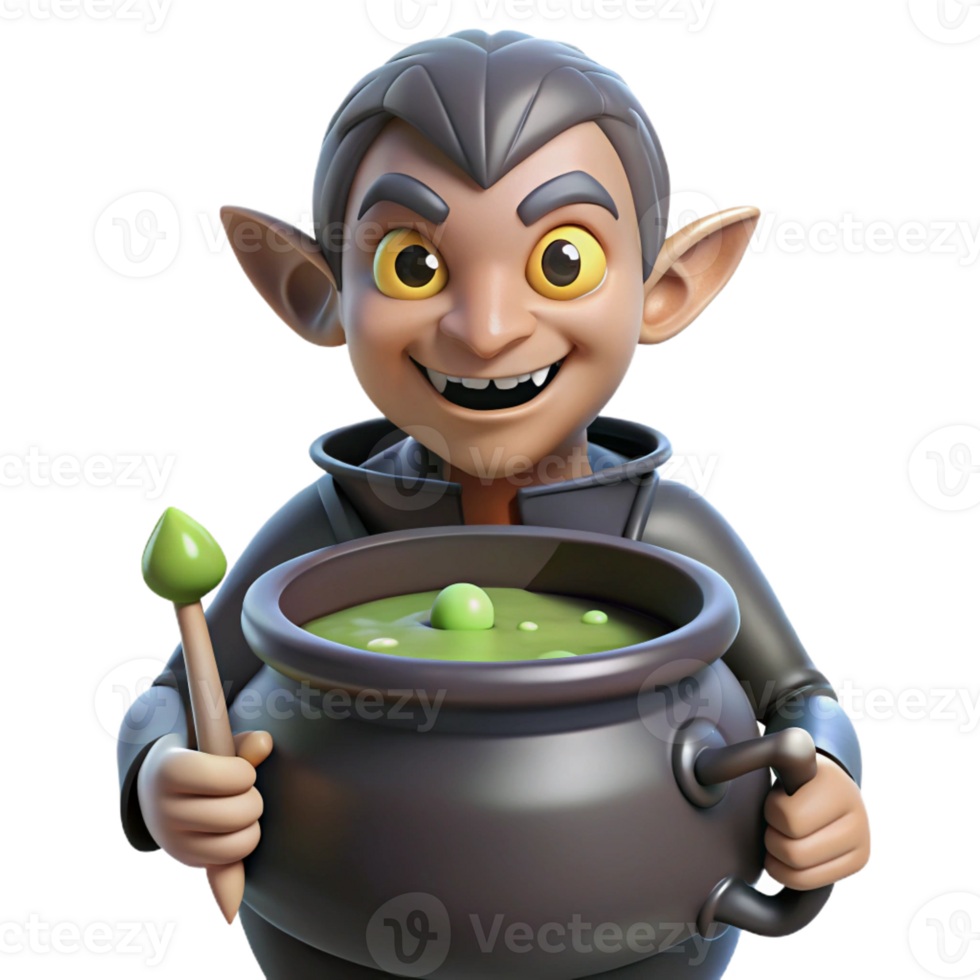 wonderful abstract A cunning imp, with pointed ears and a mischievous grin, stirring a cauldron of bubbling liquid. Art style Gothic 4K png