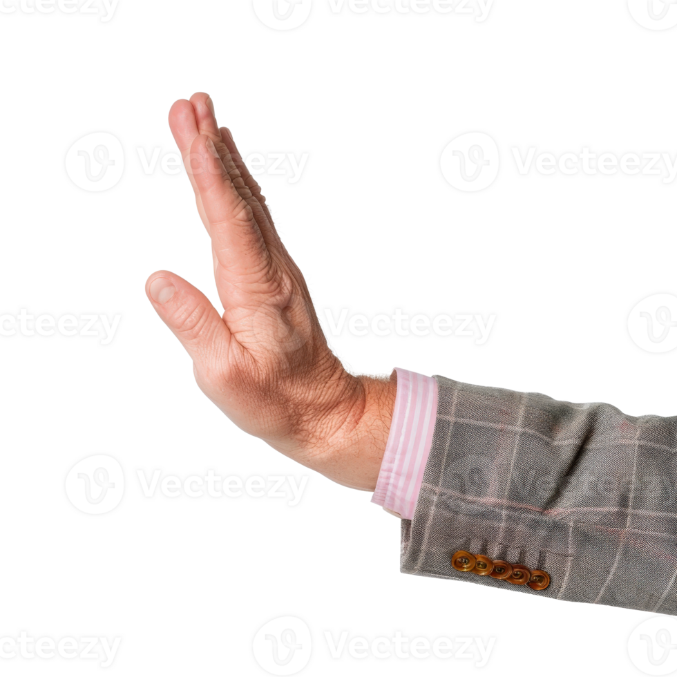 Hand Gesture for Stop Signifying Halt or Pause Against a Neutral Background png