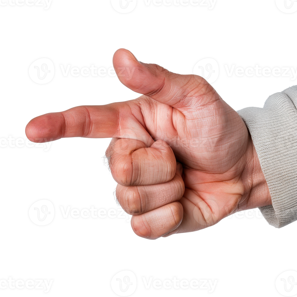 Hand Gesture Indicating Direction with Outstretched Finger in Bright Lighting Setting png