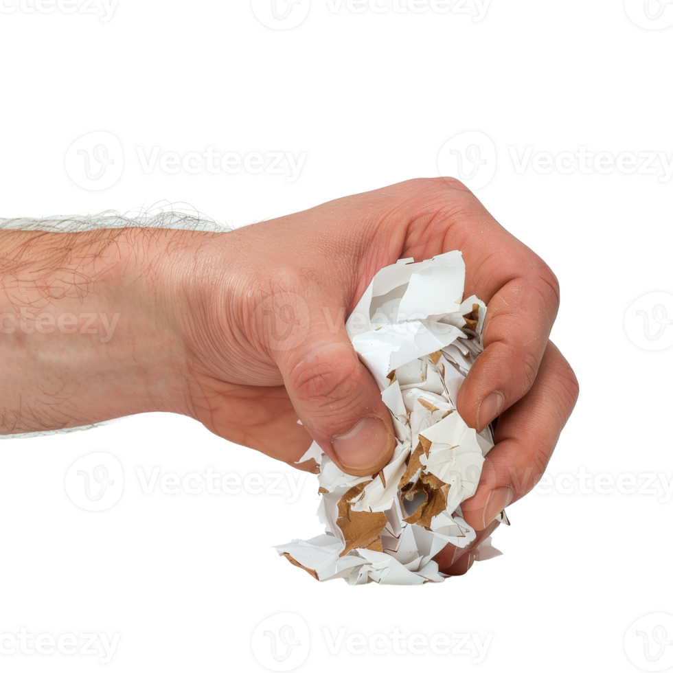 Hand Crushing Crumpled Paper in Gesture of Frustration and Disappointment with Wastefulness png