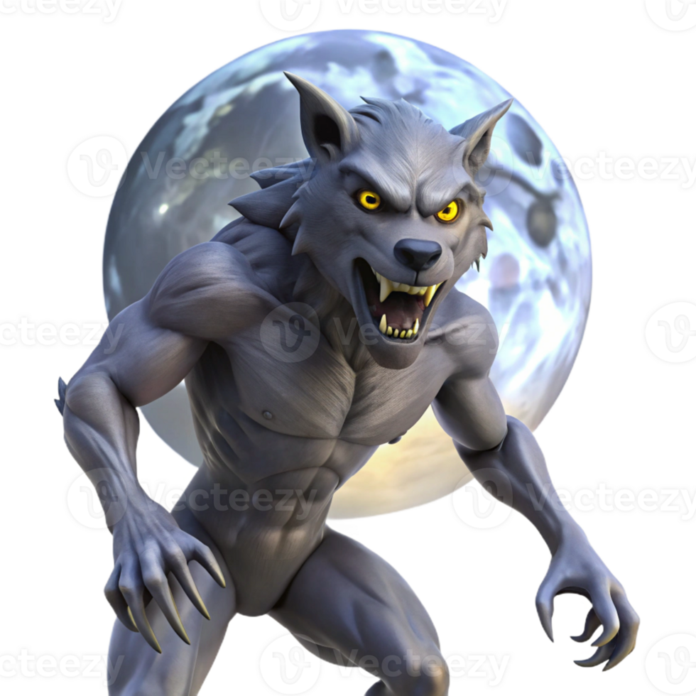 impressive classic A fierce werewolf, bathed in the silver light of the full moon. Art style Horror premium png