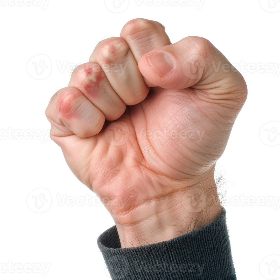 Close-Up of a Human Hand with a Bold Fist Gesture Against a Plain Background for Conceptual Use png