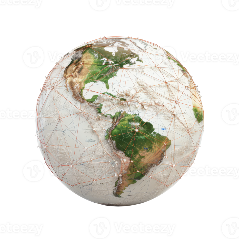 Global Network Representation with Earth Map and Interconnected Lines Showing Data Flow png
