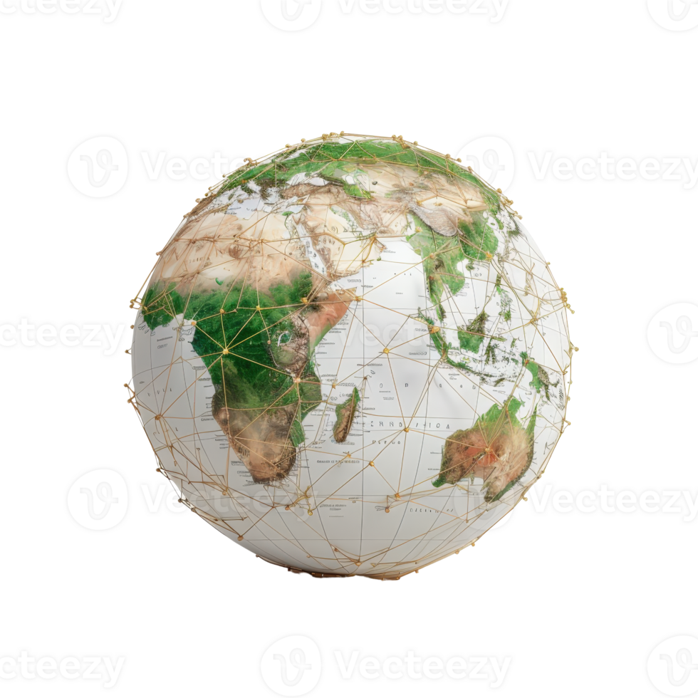 3D Model of Earth Surrounded by Geometric Network Lines Symbolizing Global Connectivity png