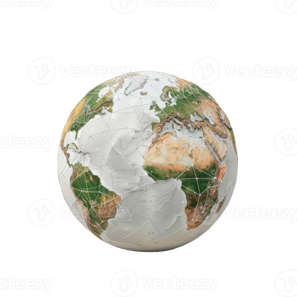 Detailed Globe with Geographic Features and Network Connections in High Resolution png