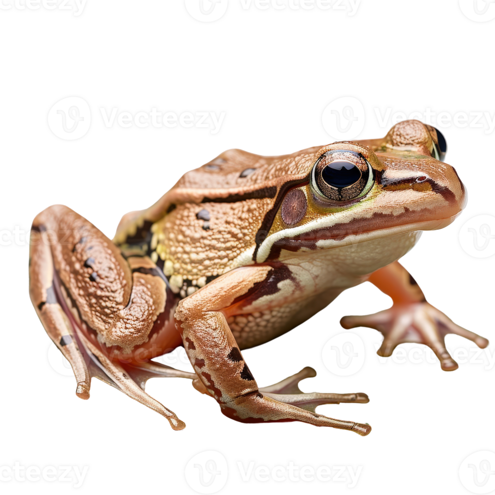 Detailed Close-Up of a Brown and Green Frog Sitting on a White Background png