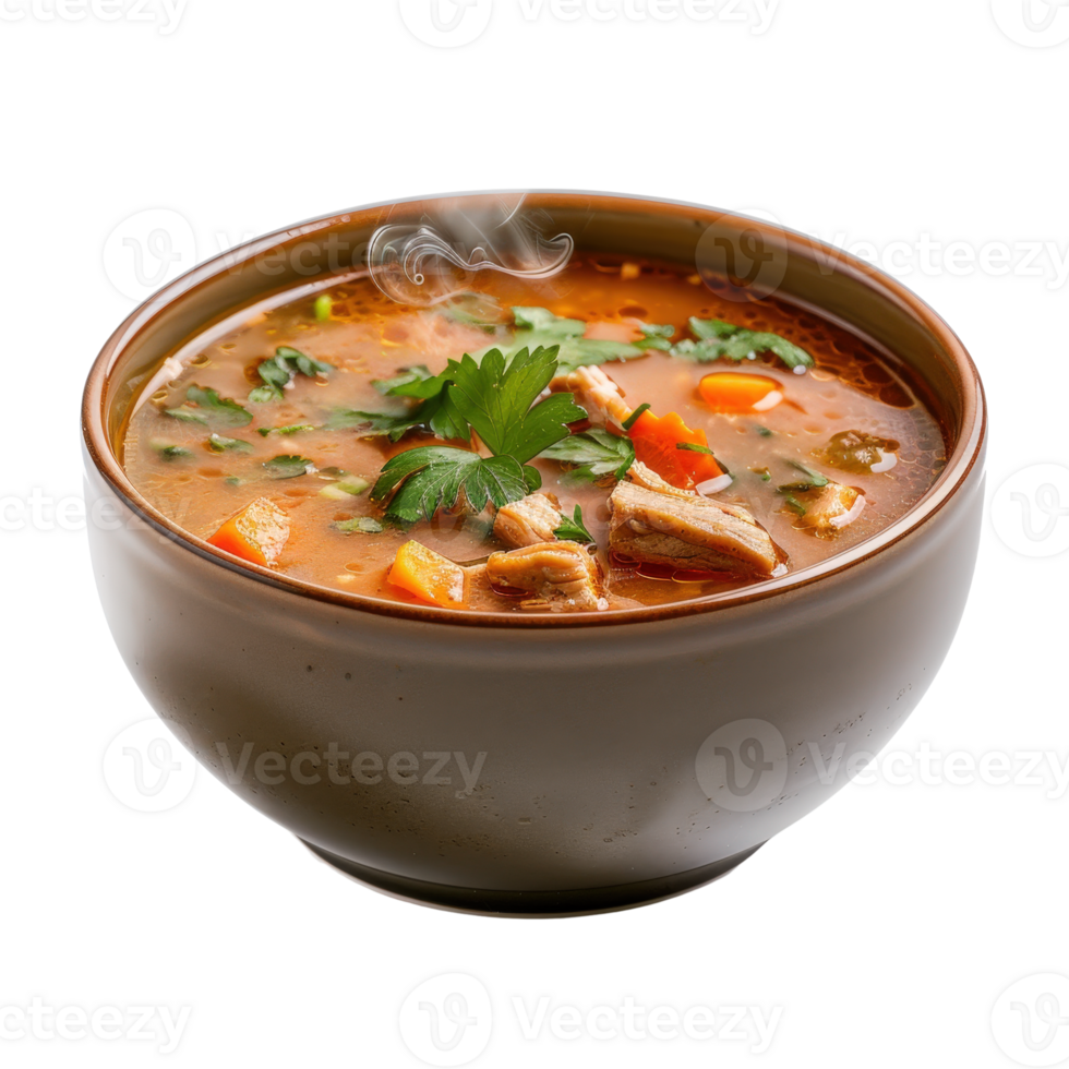 Warm and Hearty Chicken Soup with Fresh Vegetables and Steaming Aroma in a Cozy Bowl png