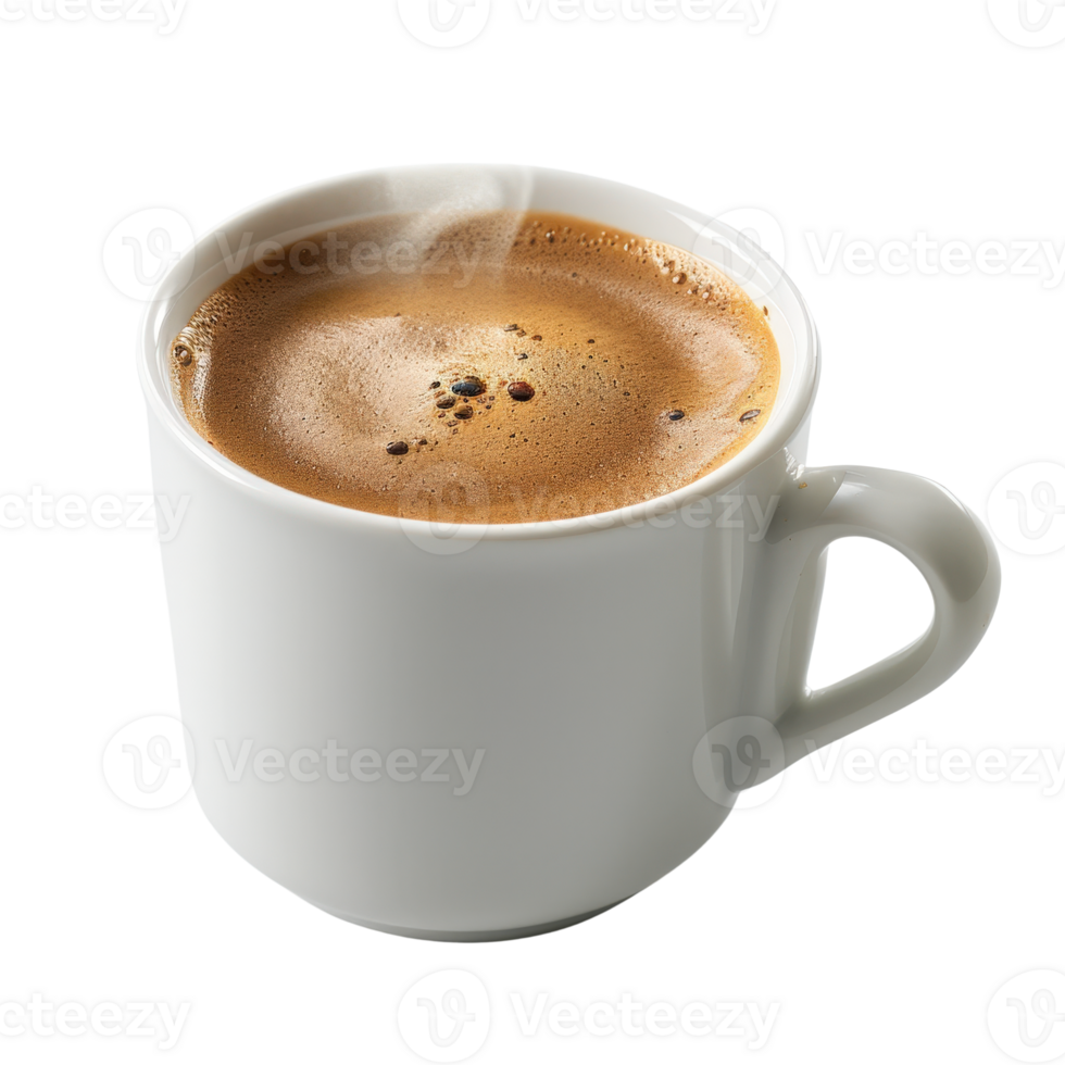 Freshly Brewed Coffee in a White Mug with Steam Rising on a Bright Background png