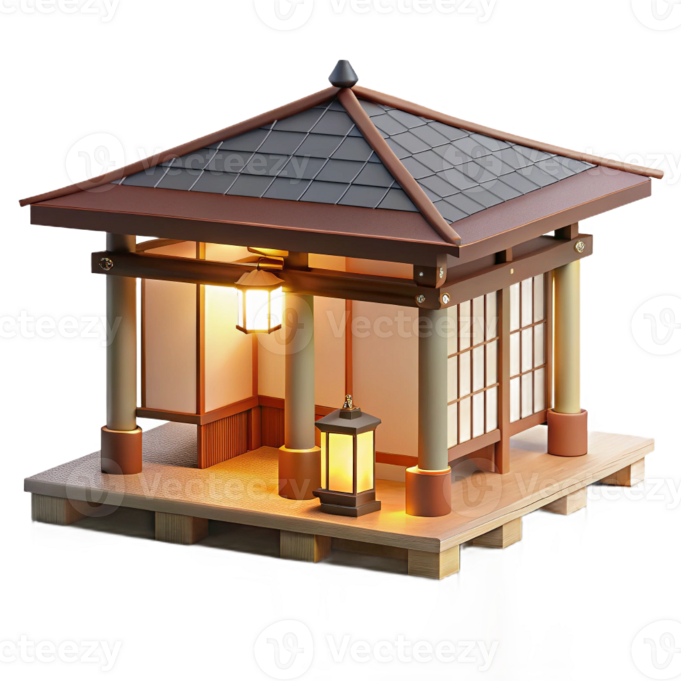 elegant rustic A minimalist Japanese teahouse, natural wood and paper screens, soft diffuse lighting, rendered in a watercolor style professional png