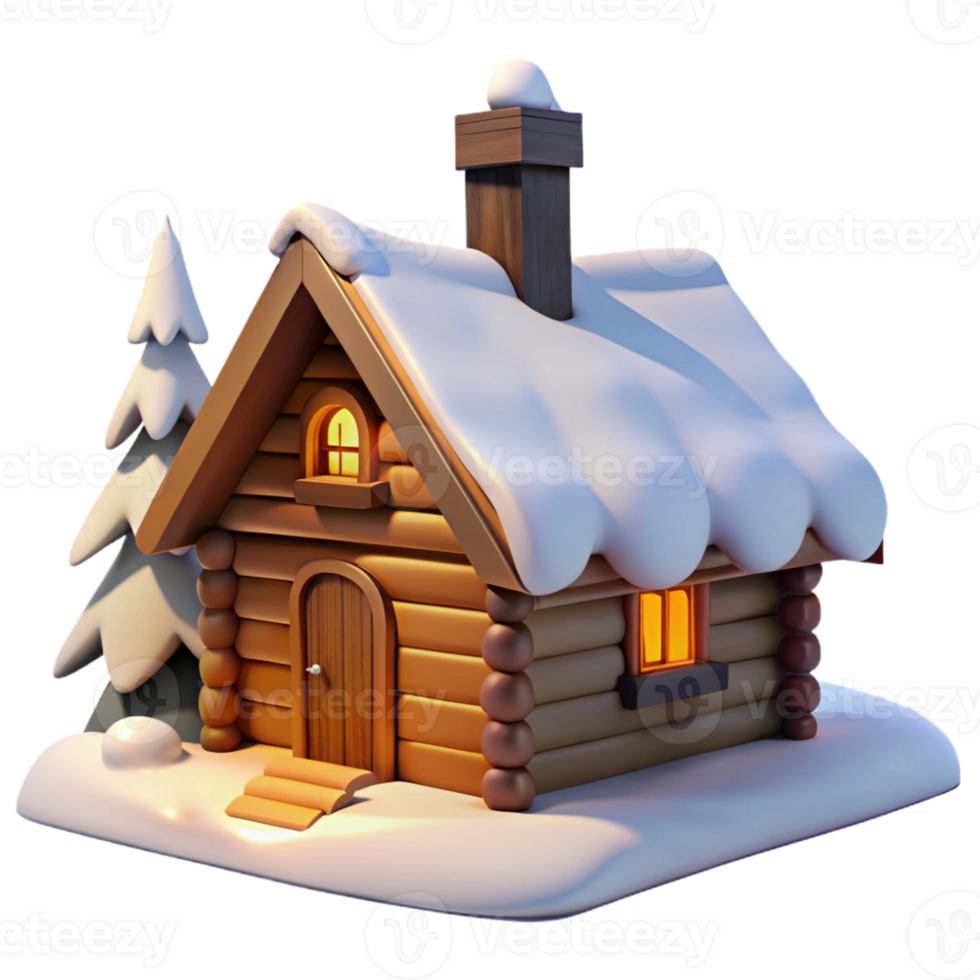 stunning vintage A rustic log cabin, nestled in snow-covered mountains, lit by a crackling fireplace, rendered in a cozy, illustrative style detailed png