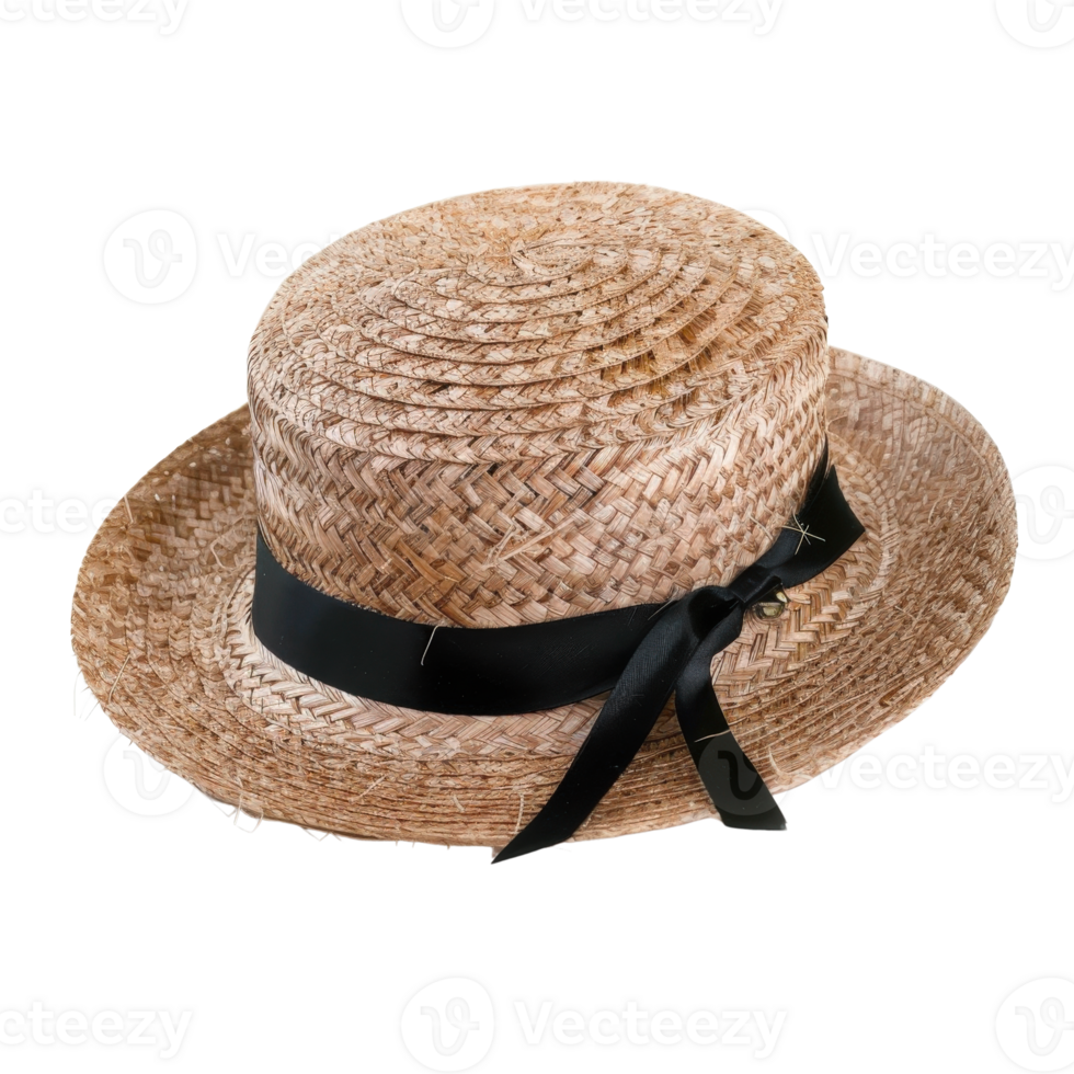 Elegant Straw Boater Hat with Black Ribbon Suitable for Summer Events and Outdoor Activities png