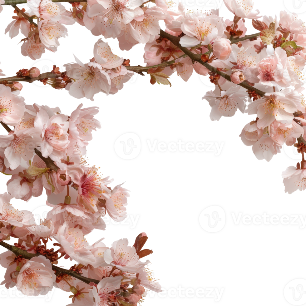 Elegant Cherry Blossom Branch with Pink Flowers Against a Soft Light Background png