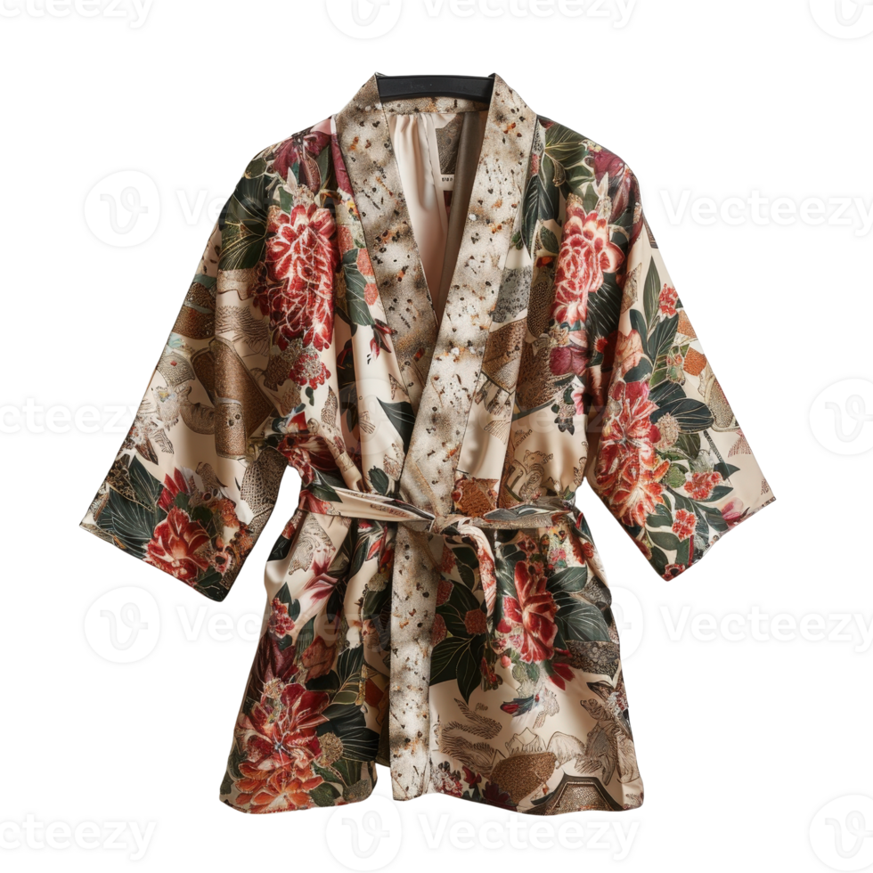Elegant Floral Kimono Jacket with Vibrant Patterns and Soft Fabric for Fashionable Outfits png