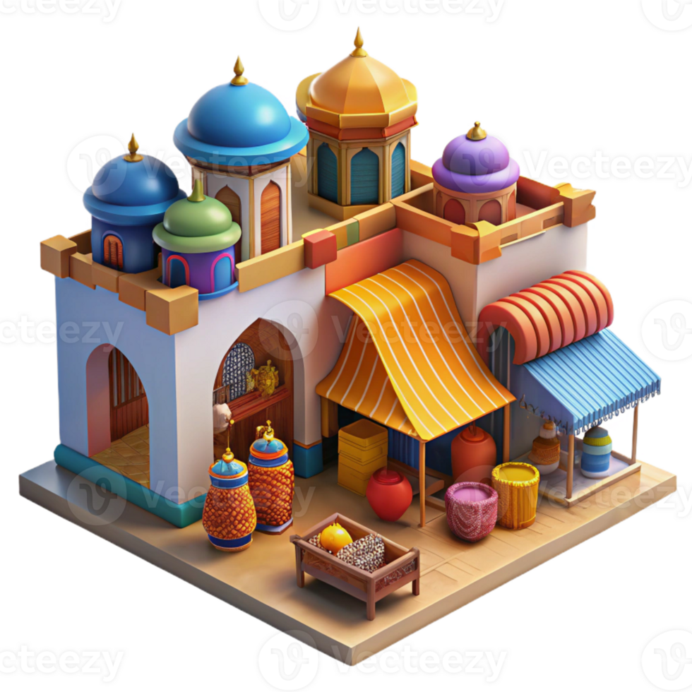 vibrant classic A bustling marketplace in a Moroccan medina, vibrant textiles and intricate tilework, dappled sunlight, rendered in a vibrant, impressionistic style professional png