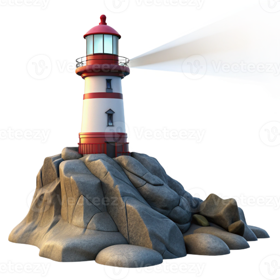vibrant classic A solitary lighthouse on a rocky coast, weathered stone and a bright beam, stormy seascape lighting, rendered in a dramatic, realistic style professional png