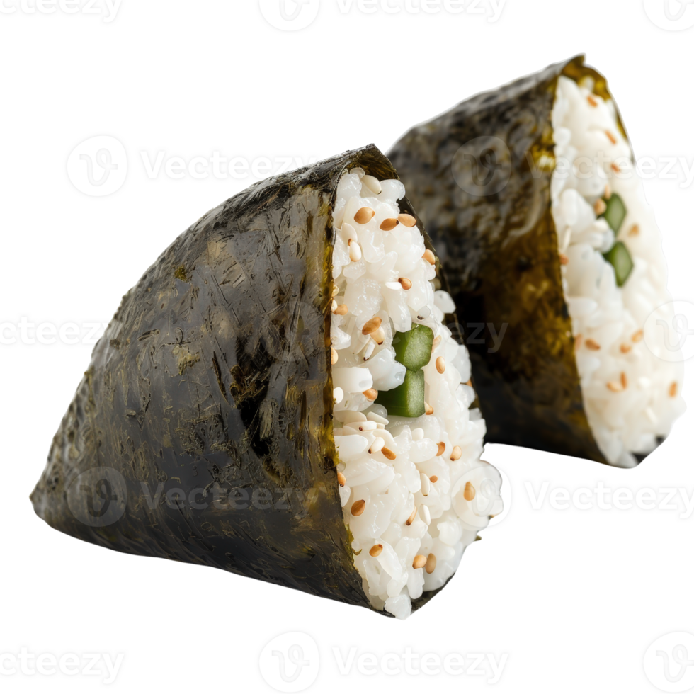 Fresh Hand-Rolled Sushi Cone with Rice and Vegetable Filling on Isolated Background png