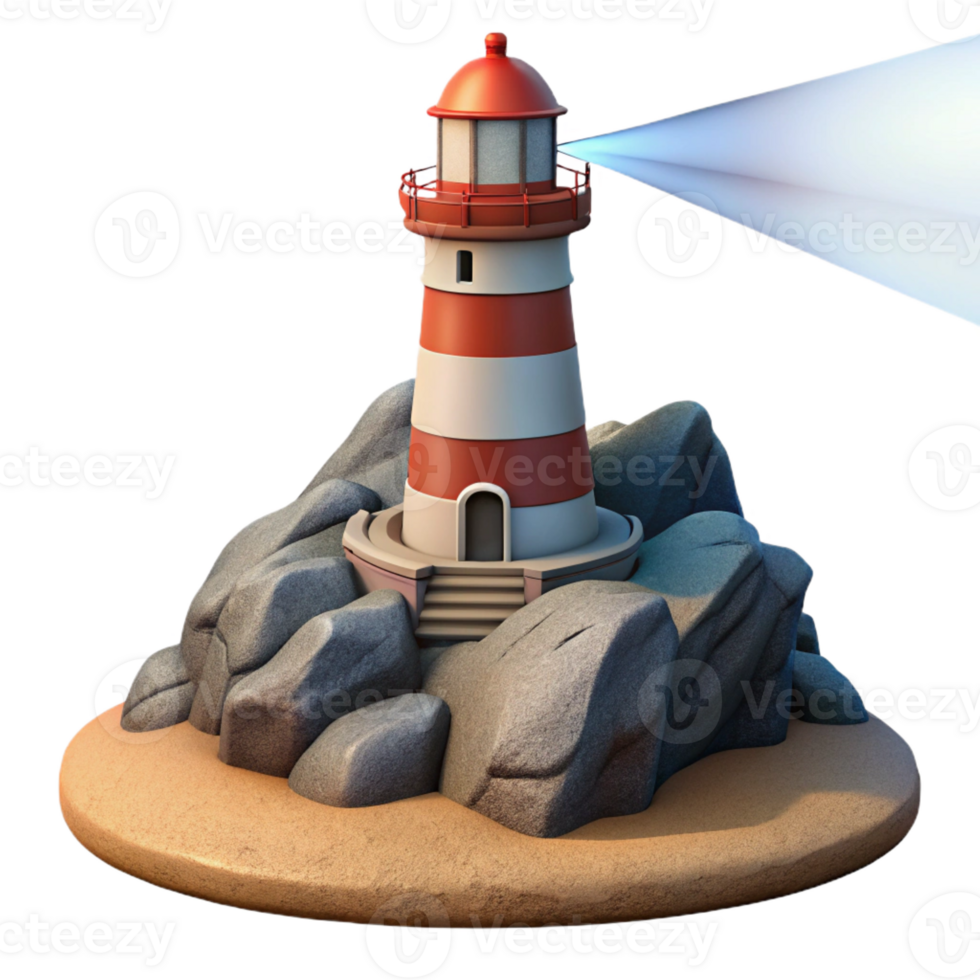 magnificent modern A solitary lighthouse on a rocky coast, weathered stone and a bright beam, stormy seascape lighting, rendered in a dramatic, realistic style original png