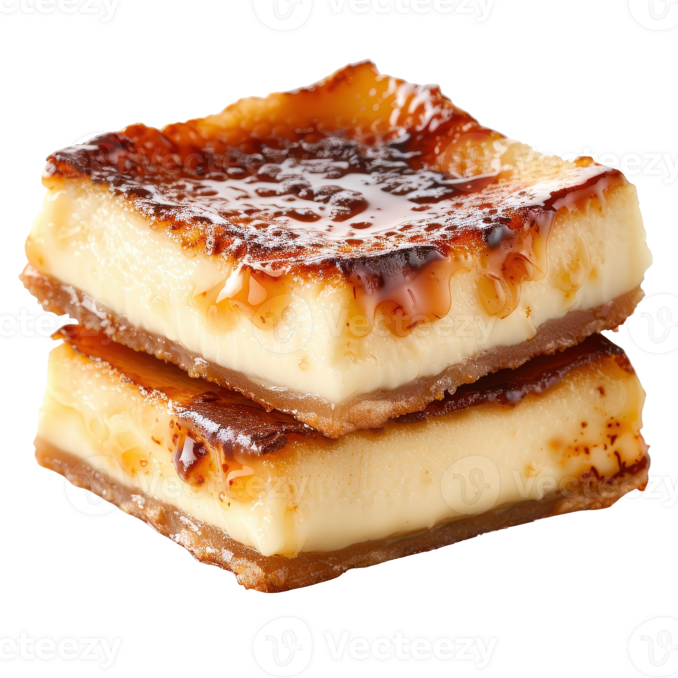 Creamy Custard Dessert with Caramelized Sugar Layer and Golden Brown Crust on White Background png