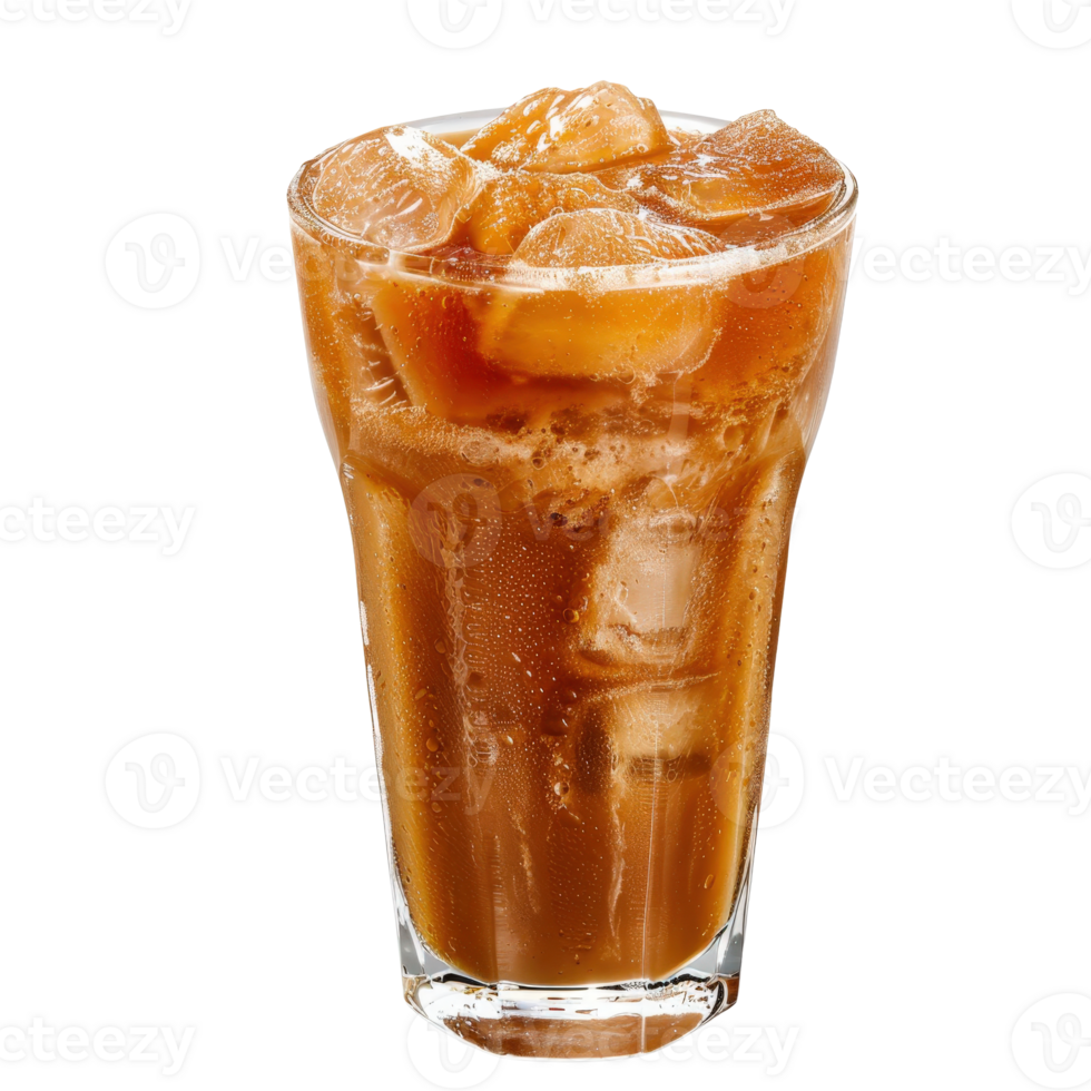 Refreshing Iced Beverage with Ice Cubes in Clear Glass for Summer Refreshment Sitting on Table png