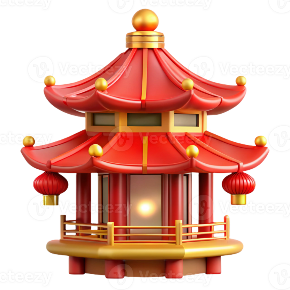 dramatic modern A traditional Chinese pagoda, ornate red and gold details, soft lantern light, rendered in a detailed, architectural style professional png