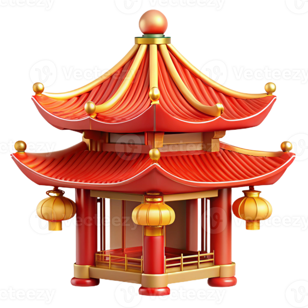 magnificent contemporary A traditional Chinese pagoda, ornate red and gold details, soft lantern light, rendered in a detailed, architectural style detailed png