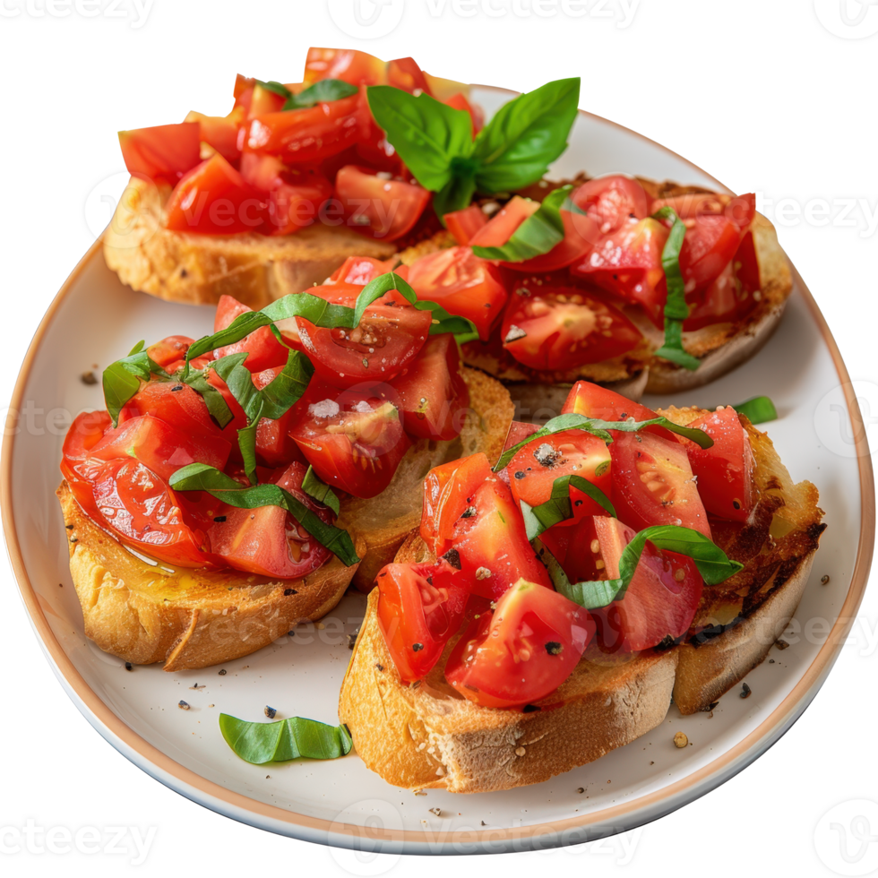 Fresh Tomato and Basil Bruschetta on Toast for Healthy Appetizer or Snack Idea png