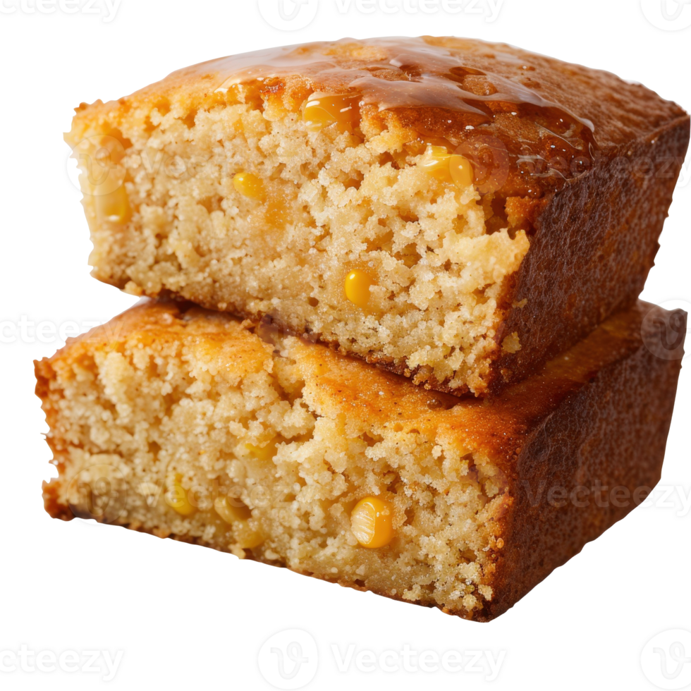 Freshly Baked Cornbread Slices with Golden Kernels on a Wooden Board Surrounded by Rustic Decor png