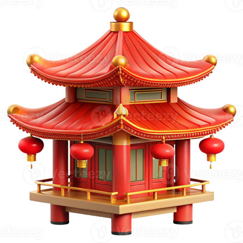 vibrant creative A traditional Chinese pagoda, ornate red and gold details, soft lantern light, rendered in a detailed, architectural style exclusive png
