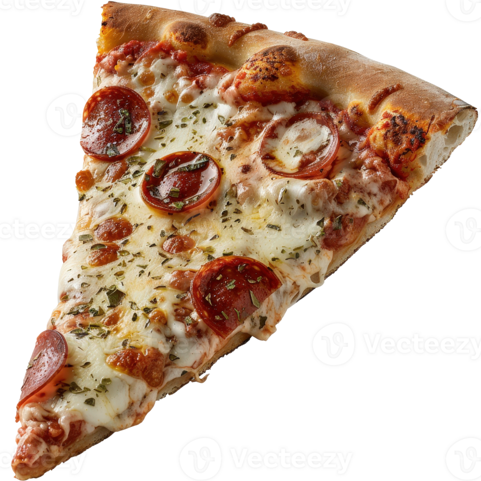 Delicious Pepperoni Pizza Slice with Melted Cheese and Herbs on a White Background png