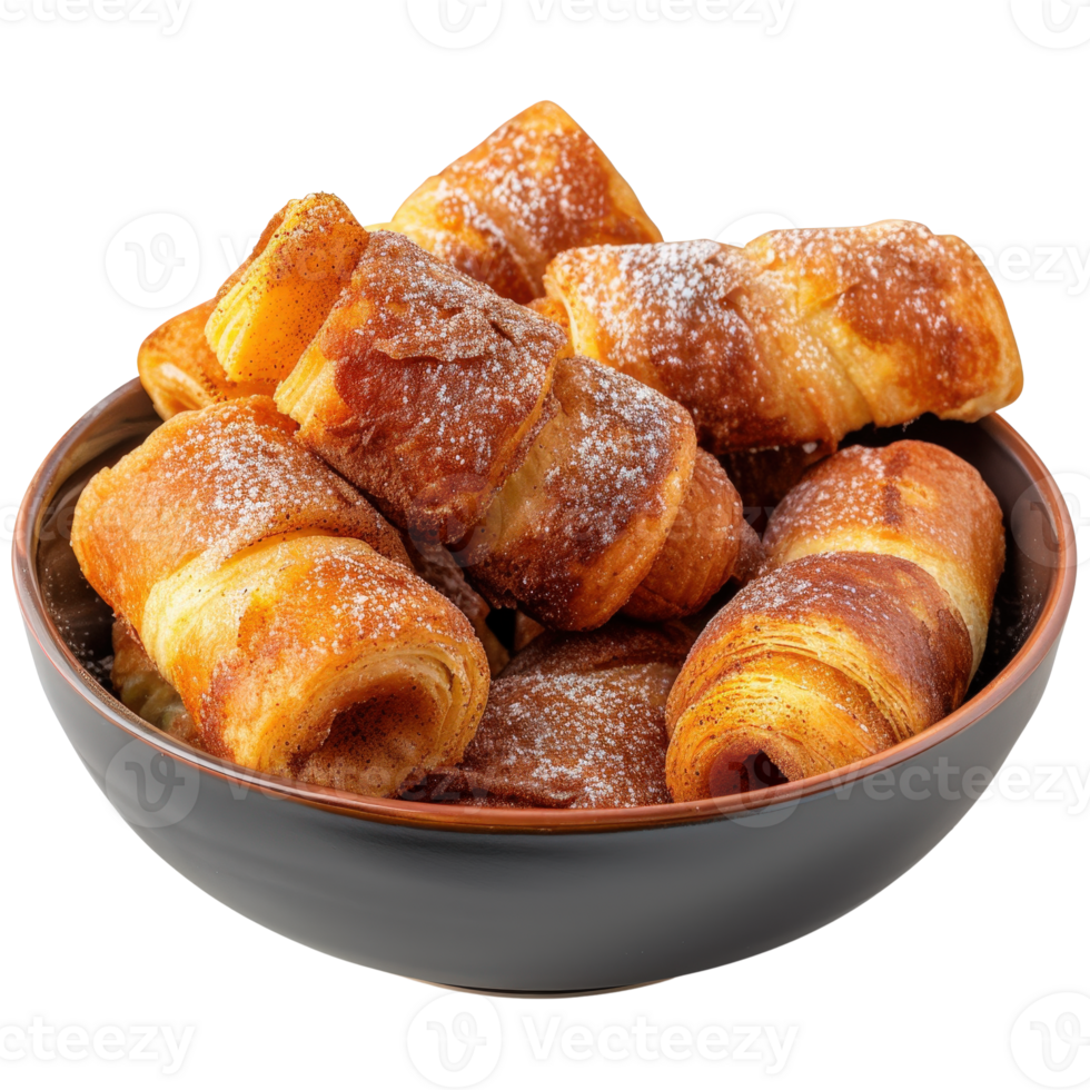 Freshly Baked Croissants and Pastries in a Bowl Displaying Golden Brown Layers and Flaky Texture png