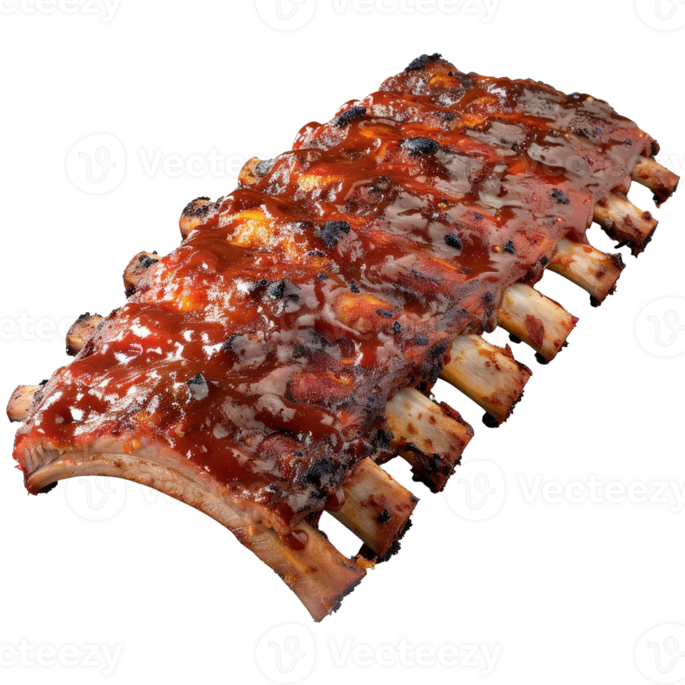 Delicious Barbecue Ribs Glazed with Rich Sauce Ready for Enjoyment at a Summer Gathering png