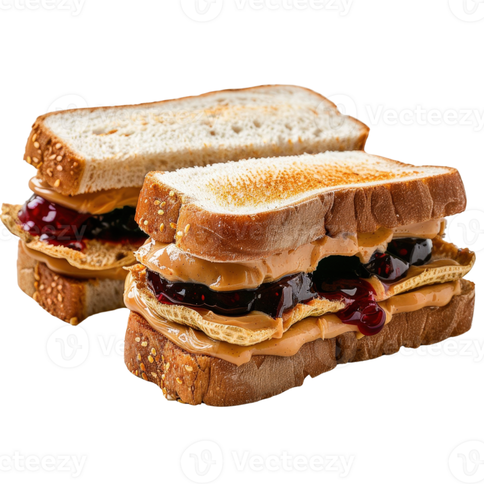Peanut Butter and Jelly Sandwich on Toasted Bread with Layered Ingredients and Reflection png