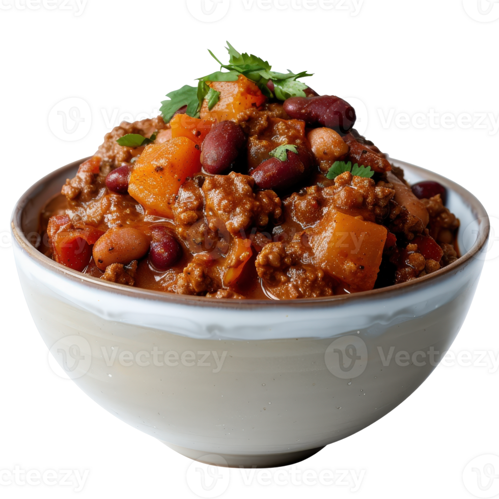 Hearty Vegetable Chili Packed with Rich Flavor and Fresh Ingredients in a Rustic Bowl png