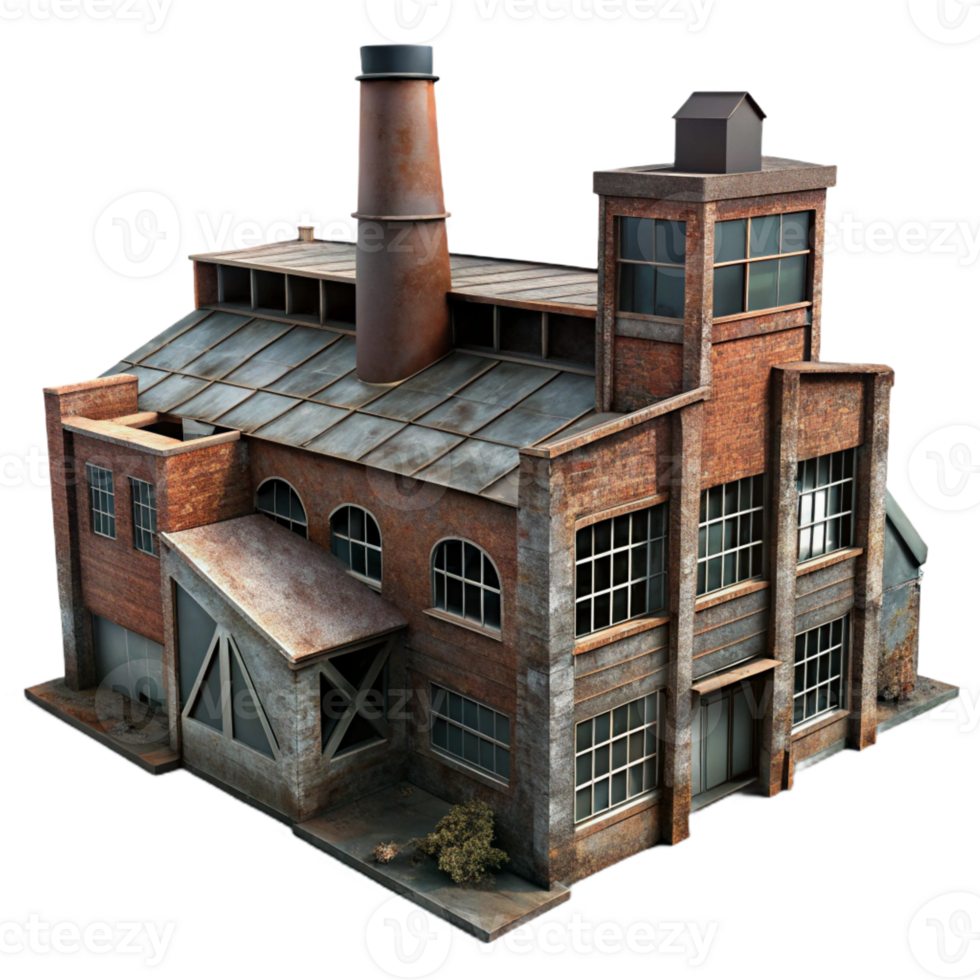 dramatic creative An abandoned industrial factory, rusting metal and broken windows, eerie moonlight, rendered in a dark, gritty style original png