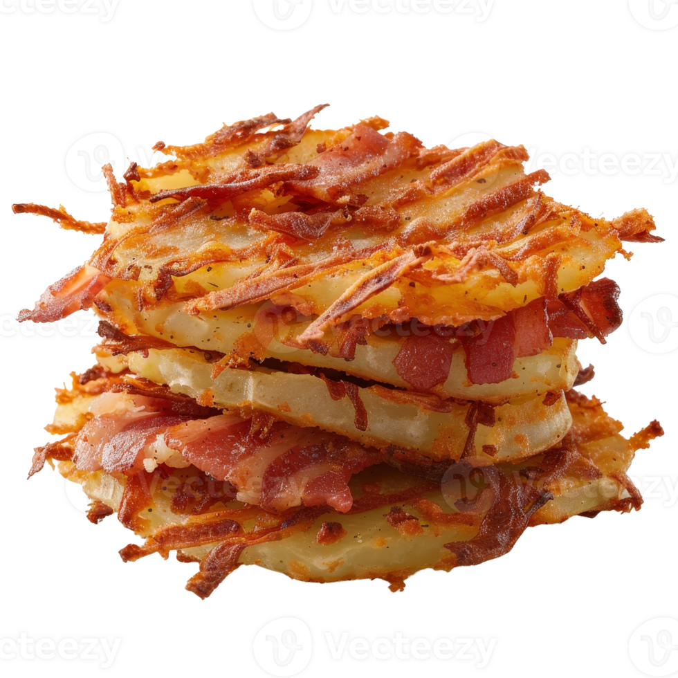 Crispy Potato Cakes with Bacon Layered Deliciousness for Breakfast or Snack Time png