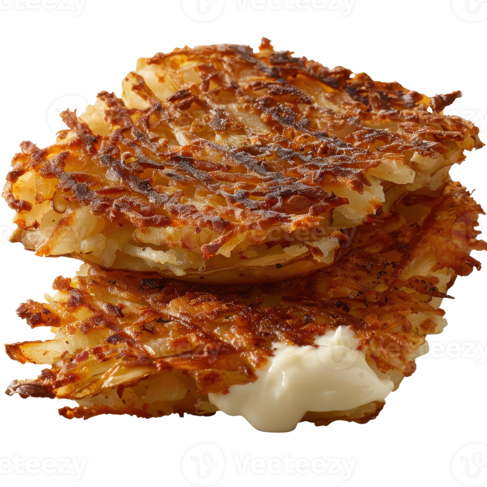Crispy Potato Hash Browns Served with Creamy Sauce on a White Background png