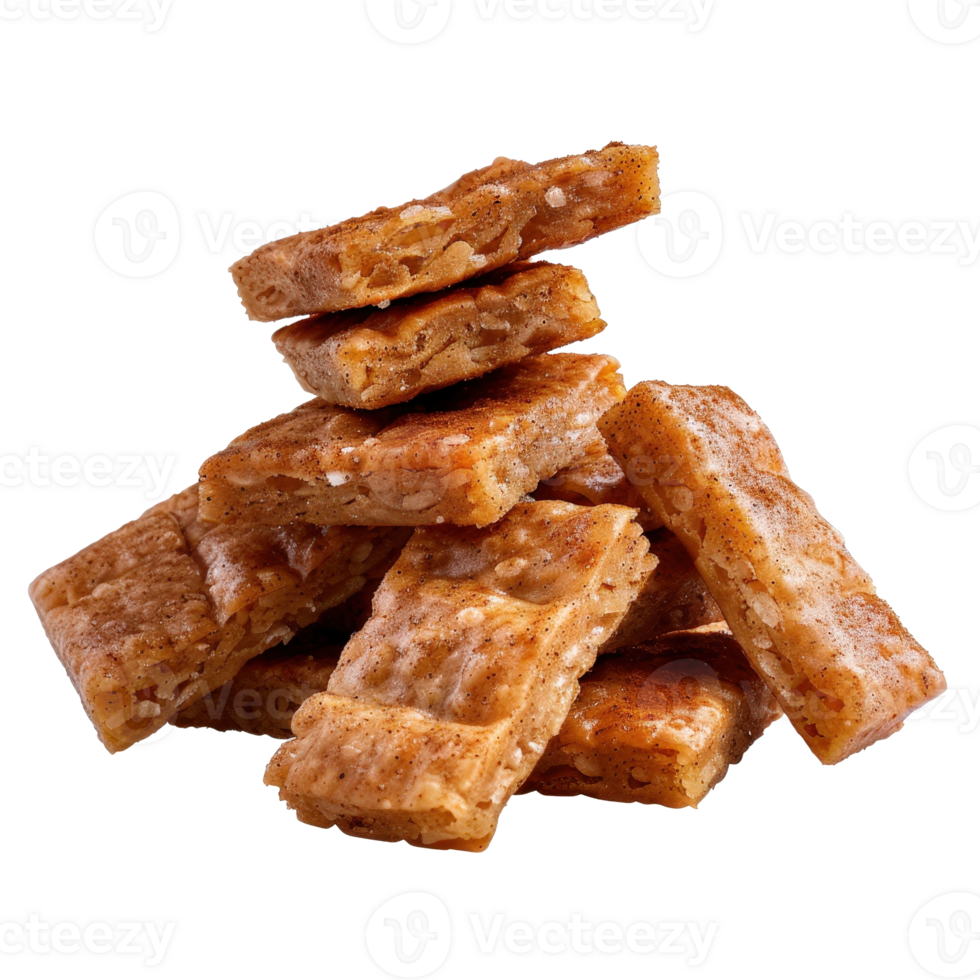 Stack of Crunchy Almond Bars with a Golden Brown Color and Texture on White Background png
