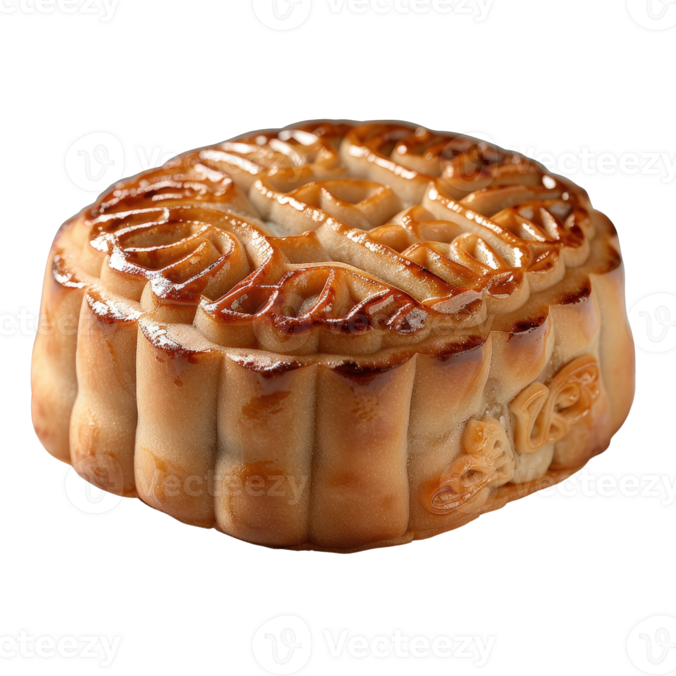 Traditional Mooncake with Intricate Design and Golden Brown Crust for Celebrations and Festivals png